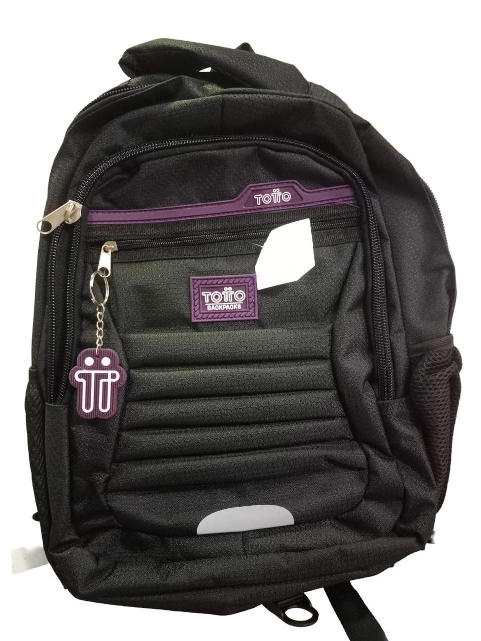 Mochila escolar Totto negra con detalles morados