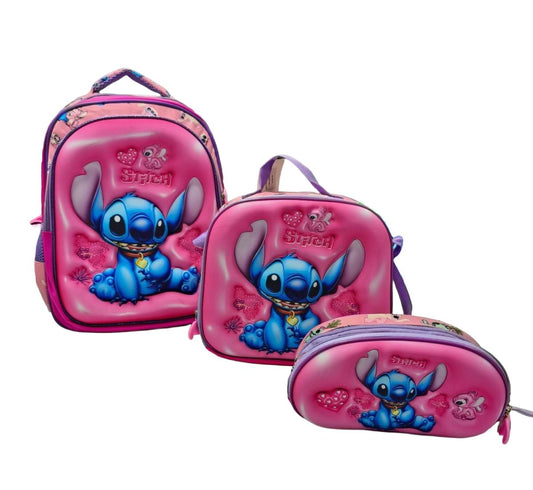 Set escolar infantil Stitch rosa con mochila, lonchera y cartuchera