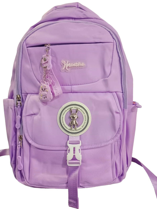 Mochila Juvenil Lila con Accesorios Decorativos