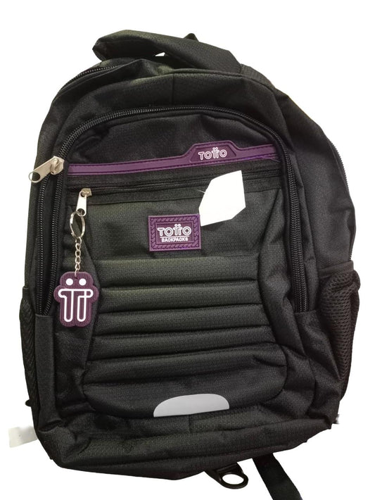 Mochila escolar Totto negra con detalles morados